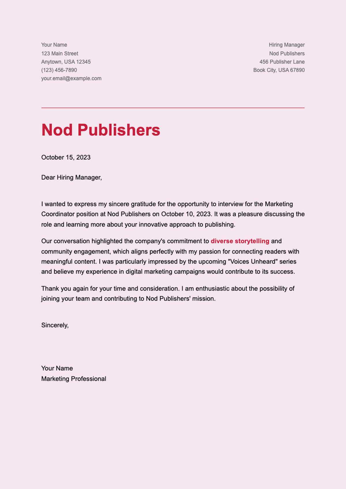Professional cover letter from Nod Publishers with red branding and contact details_variant_2